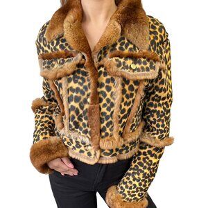 Christian Dior Vintage Leopard Shearling Fur Jacket Top #40 Brown [106070]